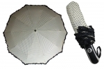 Automatyczna bardzo mocna parasolka damska ecru w groszki z falbanką