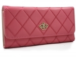 Elegancki pikowany portfel damski, kopertówka, różowy