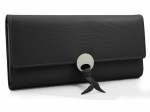 Elegancki klasyczny portfel damski z metalowym zapięciem, czarny