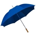 Bardzo duża parasolka w kolorze niebieskim, z rączką stylizowaną na drewno