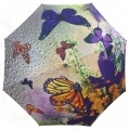 Długi automatyczny parasol damski, motyle i kwiaty