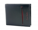Mały skórzany portfel męski Pierre Cardin z bordową wstawką