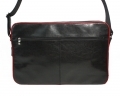 Skórzna torba na ramię z wyjmowaną kieszenią na laptopa - czarna z czerwoną lamówką