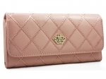 Elegancki pikowany portfel damski kopertówka, brzoskwiniowy