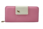 Długi, dwukomorowy portfel damski z ptaszkiem, różowy