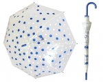 Przezroczysta parasolka w biało-niebieskie grochy