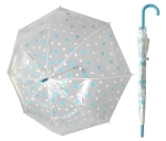 Przezroczysta parasolka w biało-błękitne grochy