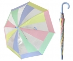 Przezroczysta pastelowa parasolka dziecięca z fioletową rączką