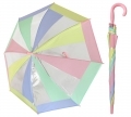 Przezroczysta pastelowa parasolka dziecięca z różową rączką