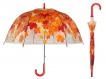 Przezroczysta parasolka w jesienne czerwone liście