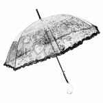 Głęboka przezroczysta parasolka damska z falbanką, CZARNA
