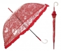 Głęboka przezroczysta parasolka damska z falbanką, koronka Czerwona