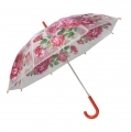 Automatyczna parasolka damska przezroczysta w różowe kwiaty, czerwona