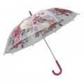 Automatyczna parasolka damska przezroczysta w kolorowe kwiaty, ciemno różowa