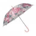 Automatyczna parasolka damska przezroczysta w kolorowe kwiaty, jasno różowa
