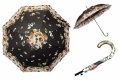 Automatyczna długa parasolka damska z falbanką, brązowa w kwiatki