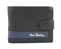 Skórzany portfel męski Pierre Cardin RFID czarny z niebieską wstawką, mały