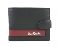 Skórzany portfel męski Pierre Cardin RFID czarny z bordową wstawką, mały