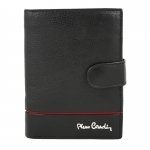 Skórzany portfel męski Pierre Cardin RFID czarny z bordową wstawką
