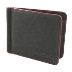 Banknotówka, mały portfel Pierre Cardin, czarny z bordową otoczką, skóra