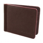 Banknotówka, mały portfel Pierre Cardin, brązowy z bordową otoczką, skóra