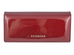 Duży czerwony portfel damski, lakierowany, RFID, Peterson