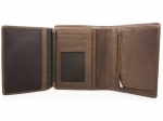 Skórzany portfel męski z kieszonką na suwak polskiej marki Revio, brązowy
