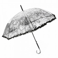 Głęboka przezroczysta parasolka damska z falbanką, CZARNA